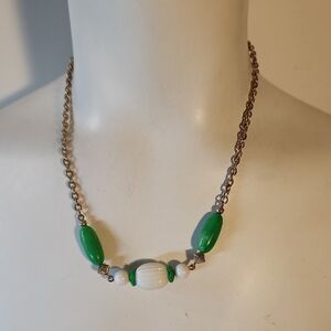 Avon Green and White Beaded Necklace